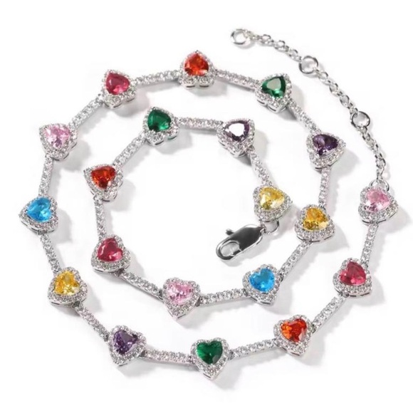 Jewelry - Multicolor Heart Gemstone Tennis Necklace - Women Jewelry